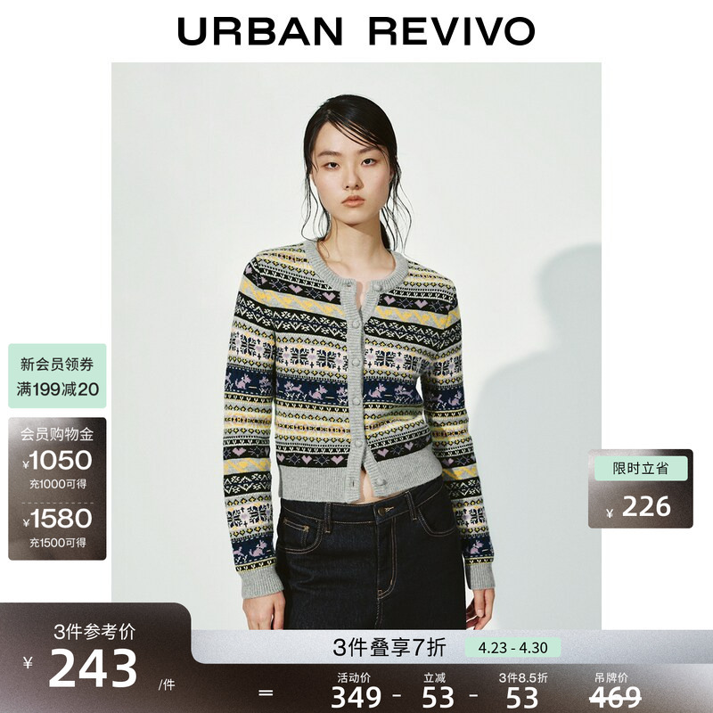 Ur2026 Spring New Style Women's Casual Retro Fair Isle Jacquard Short Knitted Cardigan Uyl950277
