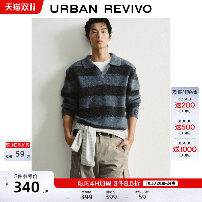 Ur2026 New Autumn Men's Casual Color-Block Striped Seagull Collar Old Money Sweater Knitwear Uuv960021