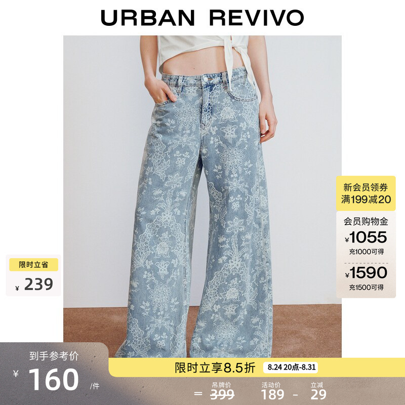 Ur2026 New Summer Women's Casual Floral Jacquard Wide-Leg Denim Pants Uwh860064 Ur2026 New Summer Women's Casual Floral Jacquard Wide-Leg Denim Pants Uwh860064