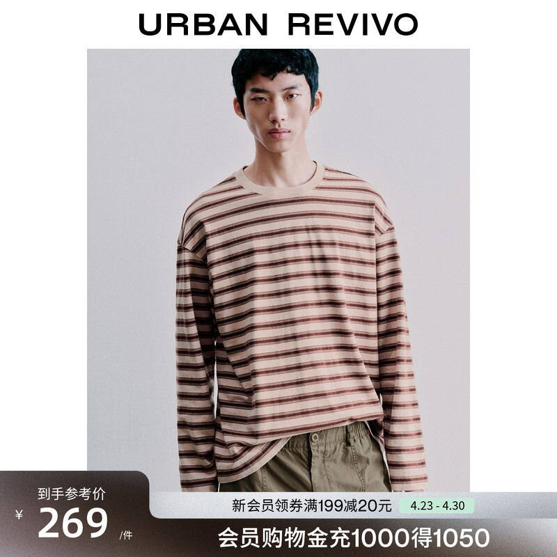 Ur2026 Spring New Men's Casual Color-Blocking Striped Design Pattern Round Neck T-Shirt Uml460034