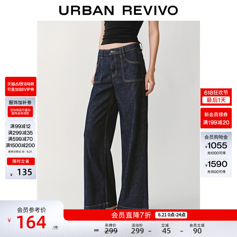 Ur2026 New Summer Style Women's Clothing with Contrasting Color Stitching Wide-Leg Straight Denim Pants Uwm860082