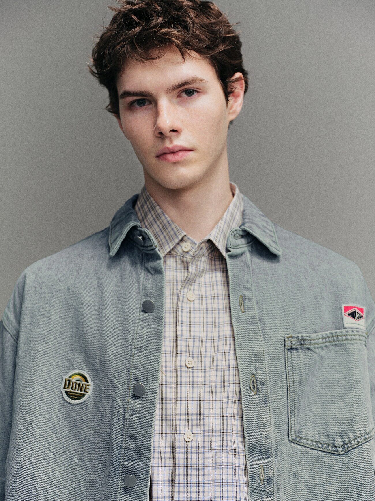 Джинсовая рубашка ur2025秋季新款男装丹宁回潮刺绣长袖牛仔衬衫umv850061