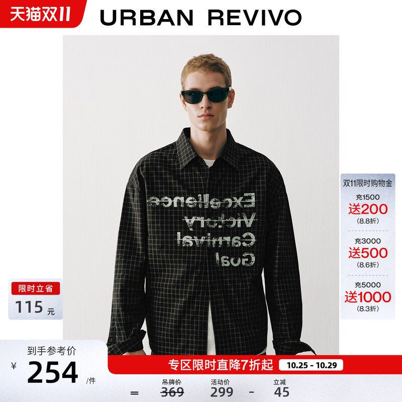 Ur2026 New Autumn Men's Fashion Trendy Personalized English Vintage Print Plaid Cardigan Shirt Uuv260088