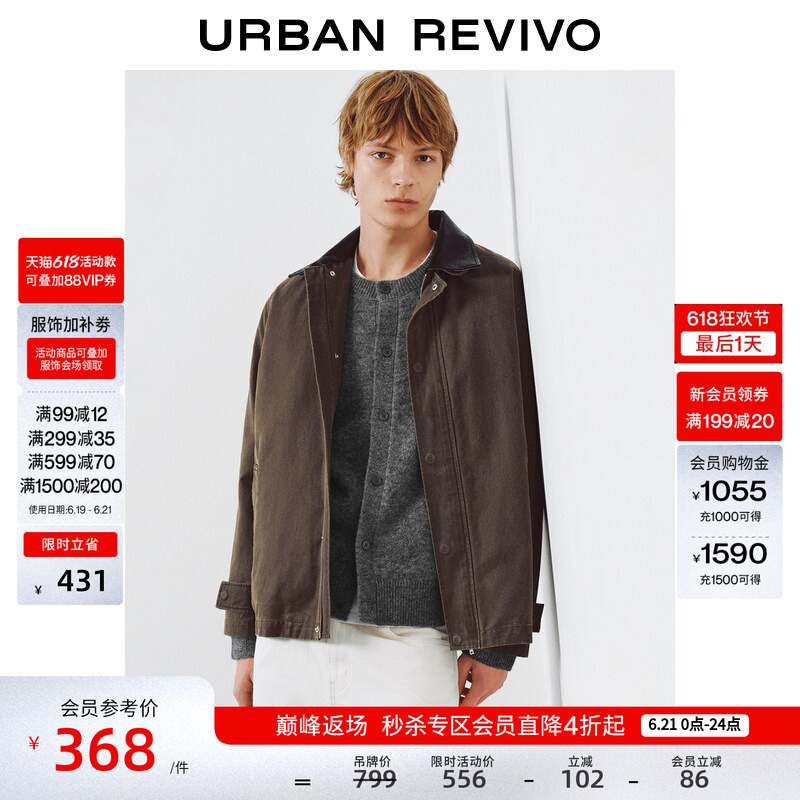 Ur2026 Spring New Men's Retro Barn-Style Hunting Jacket with Contrasting Color Lapel Workwear Jacket Umf160010