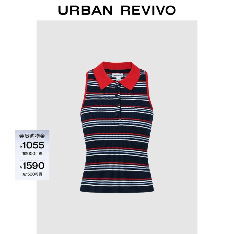 Ur2026 New Summer Women's Fashion Trendy Ribbed Color-Block Striped Polo Sleeveless Knit Top Uyv960042