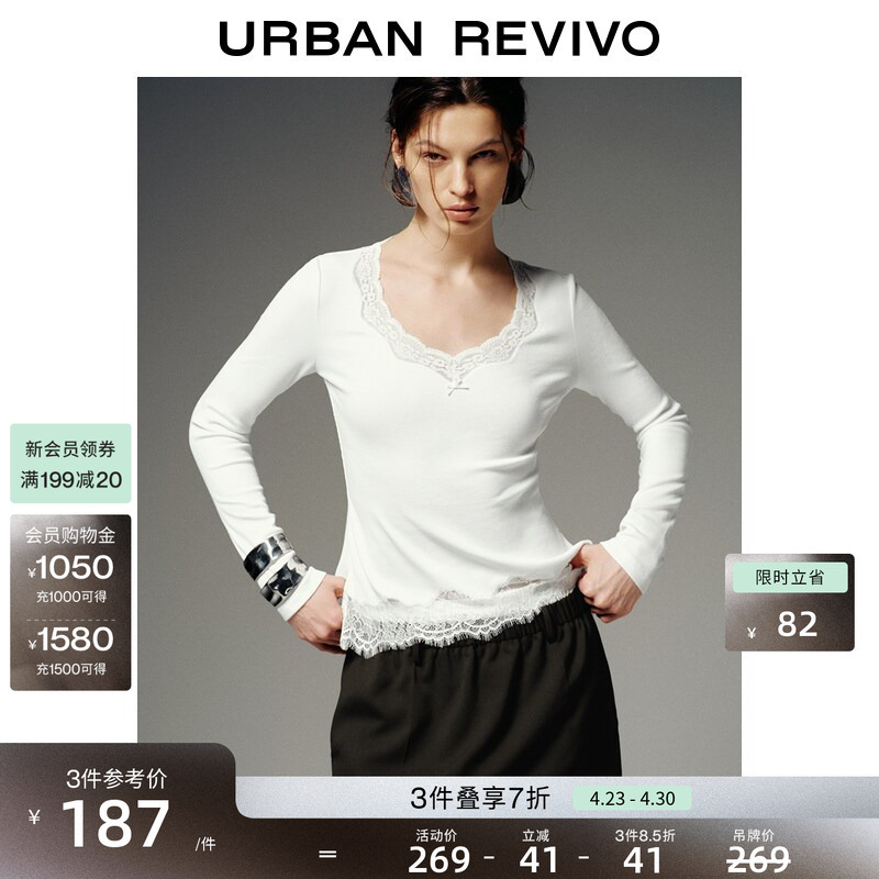 Ur2026 Spring New Women's Clothing Pastel Style Trendy Lace Embroider Splicing T-Shirt Uwj460030