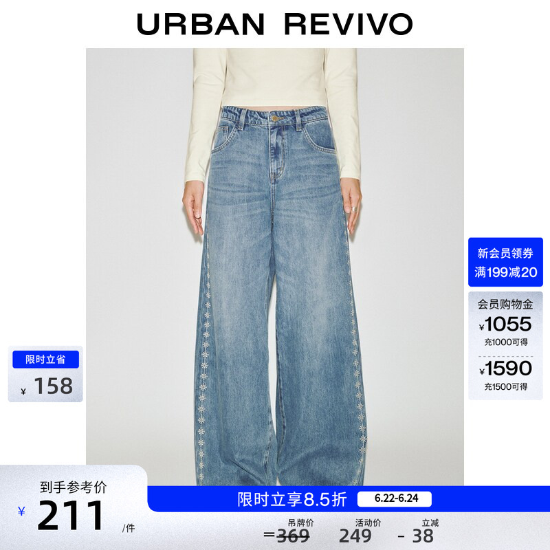 Ur2026 New Summer Style Women's Casual Lace Embroidered Lyocell Straight Denim Pants Uyl860048+
