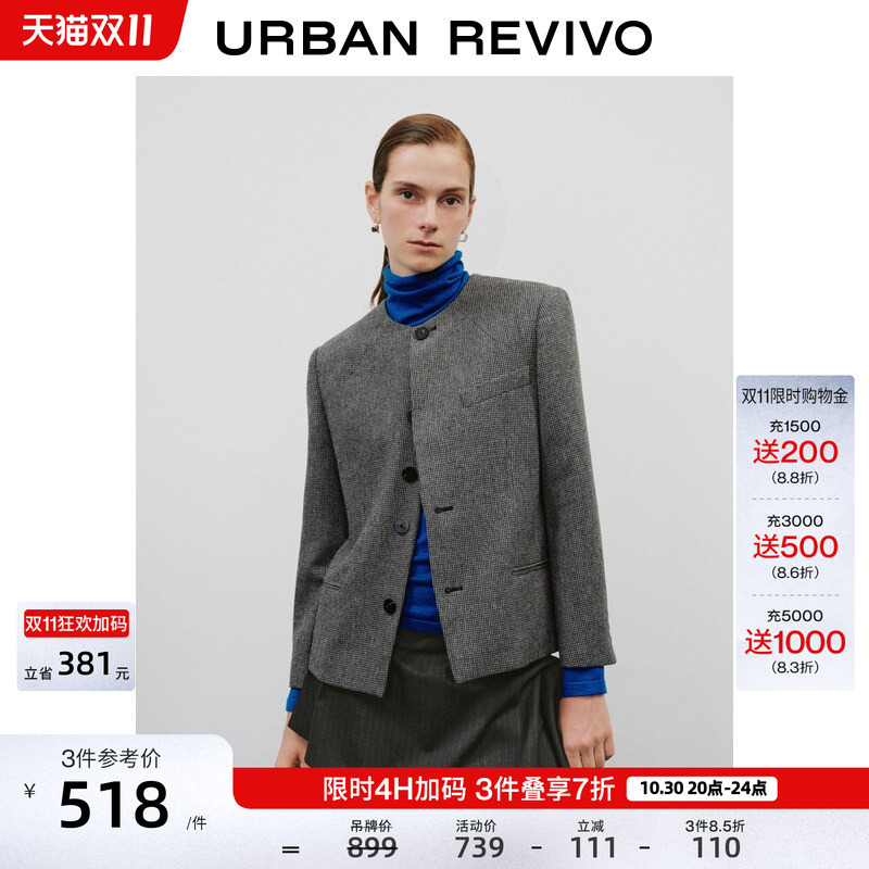 Ur2026 New Autumn Women's Clothing Retro Commuter Style Houndstooth Wool Blazer Uwg160127 Ur2026 New Autumn Women's Clothing Retro Commuter Style Houndstooth Wool Blazer Uwg160127