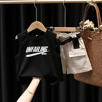 Girl Vest Suit Summer Style Big Boy Foreign Air Trendy Sleeveless T-shirt Shorts Net Red Thin children Two sets 6