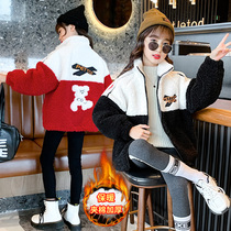 Girl Jacket 2021 Autumn Winter Dress New Children Plus Suede Thickened Foreign Air Lamb Fluff Sweater Trendy Great Coat Tide