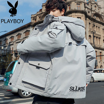 Playboy cotton coat mens tide short hooded padded jacket coat 2020 Winter new student overalls