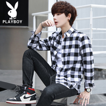 Playboy plaid shirt men long sleeve Korean trend handsome spring autumn casual shirt men autumn jacket