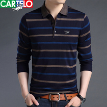 Cadile crocodile spring New Jersey mens thin striped lapel fashion casual long sleeve T-shirt base shirt