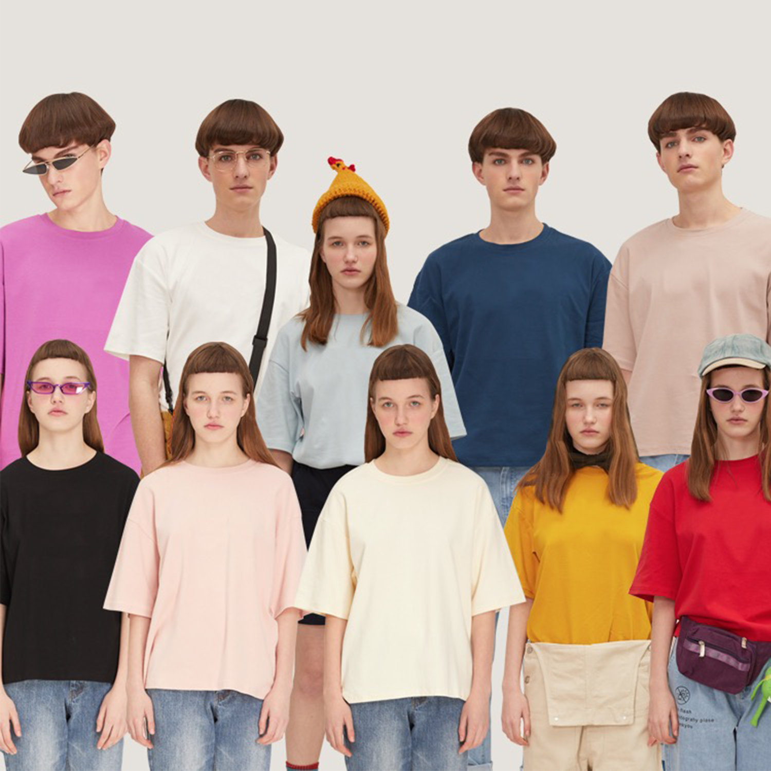 square houlest2019 Summer new pint 100 lap collar pure cotton male and female identical pure color T-shirt short sleeve