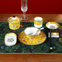 New Chinese cutlery suit Home Ceramic Bowl Dish Spoon Custom Restaurant Clubhouse Hotel Bony Porcelain Bowl tray Tray Hem
