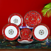 Plate Dish Home 2021 New Jingdezhen ceramic round deep plate Chinese enamel bone porcelain steak plate