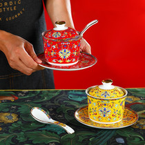 Chinese-style saucepan water-separating stew Home Ceramic Swallow Bowl with lid soup Steamed Egg Flush with Boiled Soup Jar Bone China Porcelain Soup Bowl