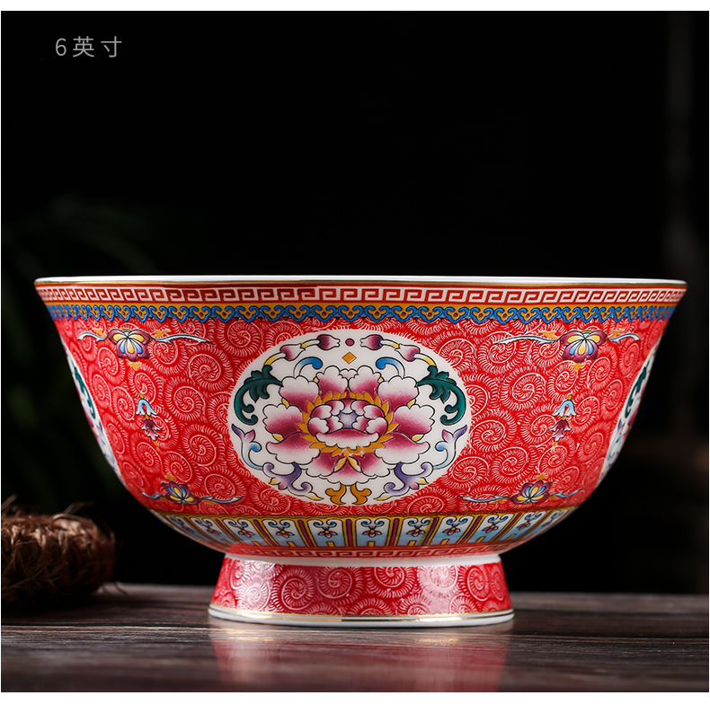 Jingdezhen ceramic prevent hot tall bowl dishes suit Chinese style household archaize longevity bowl bowl of a single ipads porcelain enamel bowl