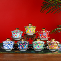 Bone porcelain cover Bowl court tea cup single household ceramic high-end kung fu three talents tea bowl with lid tea set