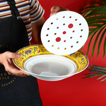 Plate household 2021 new ceramic dumpling plate steaming plate double layer with filter plate large bone china deep plate water filter plate