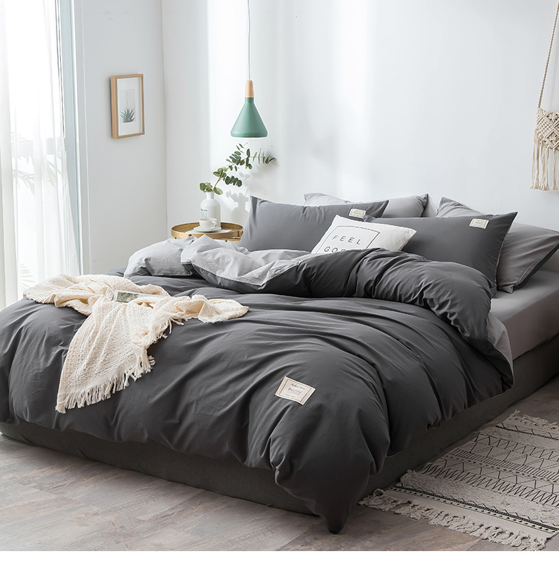 Net nước rửa bông bốn mảnh ký túc xá sinh viên phong cách Bắc Âu đơn giường trải giường chăn màu rắn ba mảnh đặt 4 - Bộ đồ giường bốn mảnh chăn ga đẹp