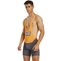 Mens Wrestling Suit Conjoint Vest Ice Silk Speed Dry Breathable High Bounce Body Weight Lifting Sports Fitness Suit One-piece Swimsuit