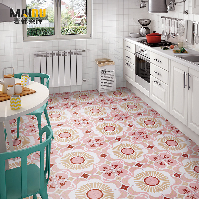 Net red ins pink flower brick 300 Nordic Kitchen Dining Room Parquet Small Floor Tiles Bathroom Wall Brick Dressing Room Tiles