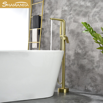 Bath floor-standing faucet all copper mixed water valve hot and cold water bathroom cylinder side type drawing gold painting shower set