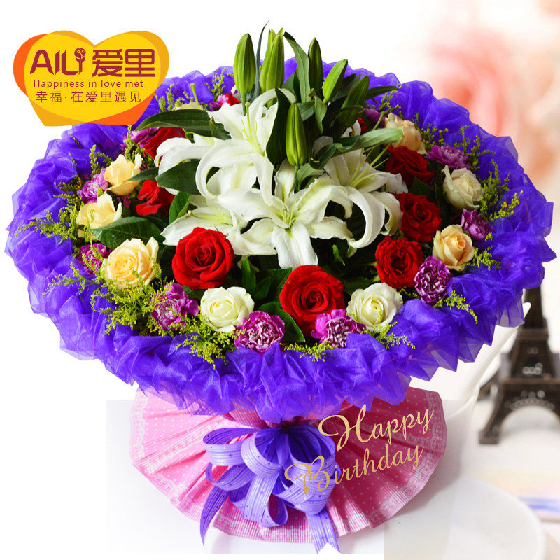 Lily red rose bouquet of flowers express Tongcheng Shenyang Chifeng Manzhouli and Haoteu Sea delivery