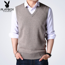  Playboy cardigan mens pure wool vest wool waistcoat mens vest winter V-neck breathable sleeveless sweater