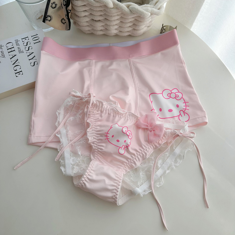 Pink Hello Kitty Lace-Up Detachable Couple Underwear, One for Men and One for Women, Sexy and Pure Desire, 2025 New Model, Pure Cotton Crotch Pink Hello Kitty Lace-Up Detachable Couple Underwear, One for Men and One for Women, Sexy and Pure Desire, 2025 New Model, Pure Cotton Crotch