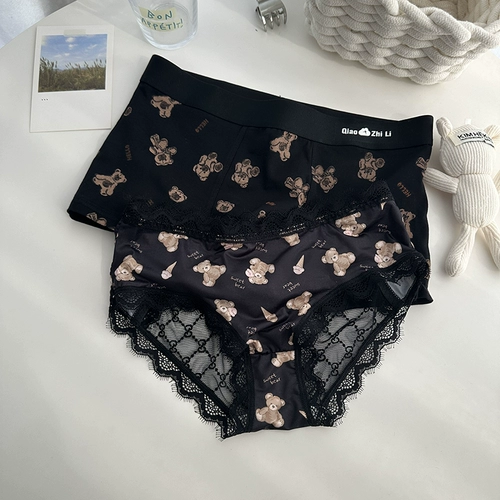 Мультяшное милое нижнее белье для влюбленных, кружевные сексуальные штаны, с медвежатами