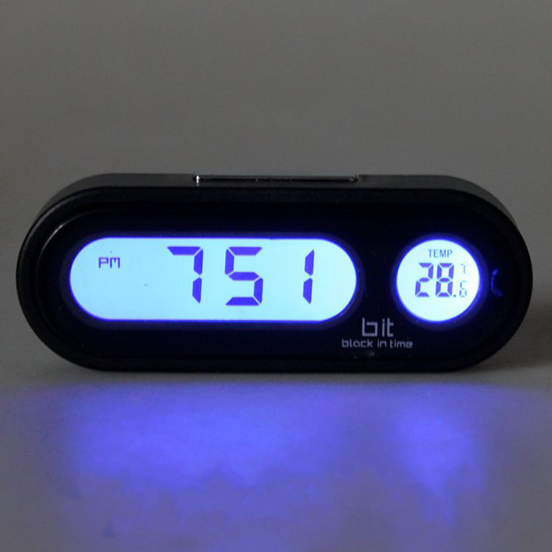 In-car liquid crystal thermometer car electronic clock on-board clock LED digital display blue backlit automotive interior supplies-Taobao