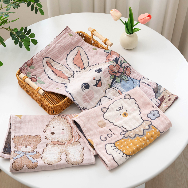 Pure Cotton Gauze Towel for Face Washing, Household Use, All-Cotton, Absorbent, Quick-Drying, Cartoon Design, Baby-Specific, Children's Face Towel, Hand Towel