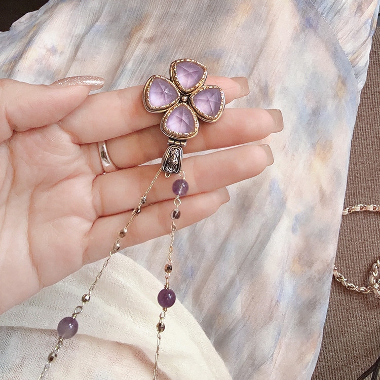 Meiyan Purple Crystal Wish Grass Necklace - Good Luck Always with You ~ Detachable Four-Leaf Clover Pendant Meiyan Purple Crystal Wish Grass Necklace - Good Luck Always with You ~ Detachable Four-Leaf Clover Pendant