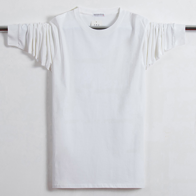 Đàn ông trung niên áo thun cotton dài tay cộng với quần áo mùa thu béo nam bố tròn cổ cỡ lớn màu rắn đáy áo áo thun ba lỗ