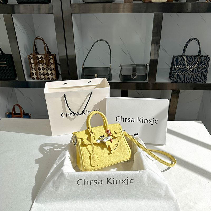 Chrsa Kinxjc Genuine Leather Niche High-End Kelly Bag for Women 2025 New Commuter Platinum Handbag