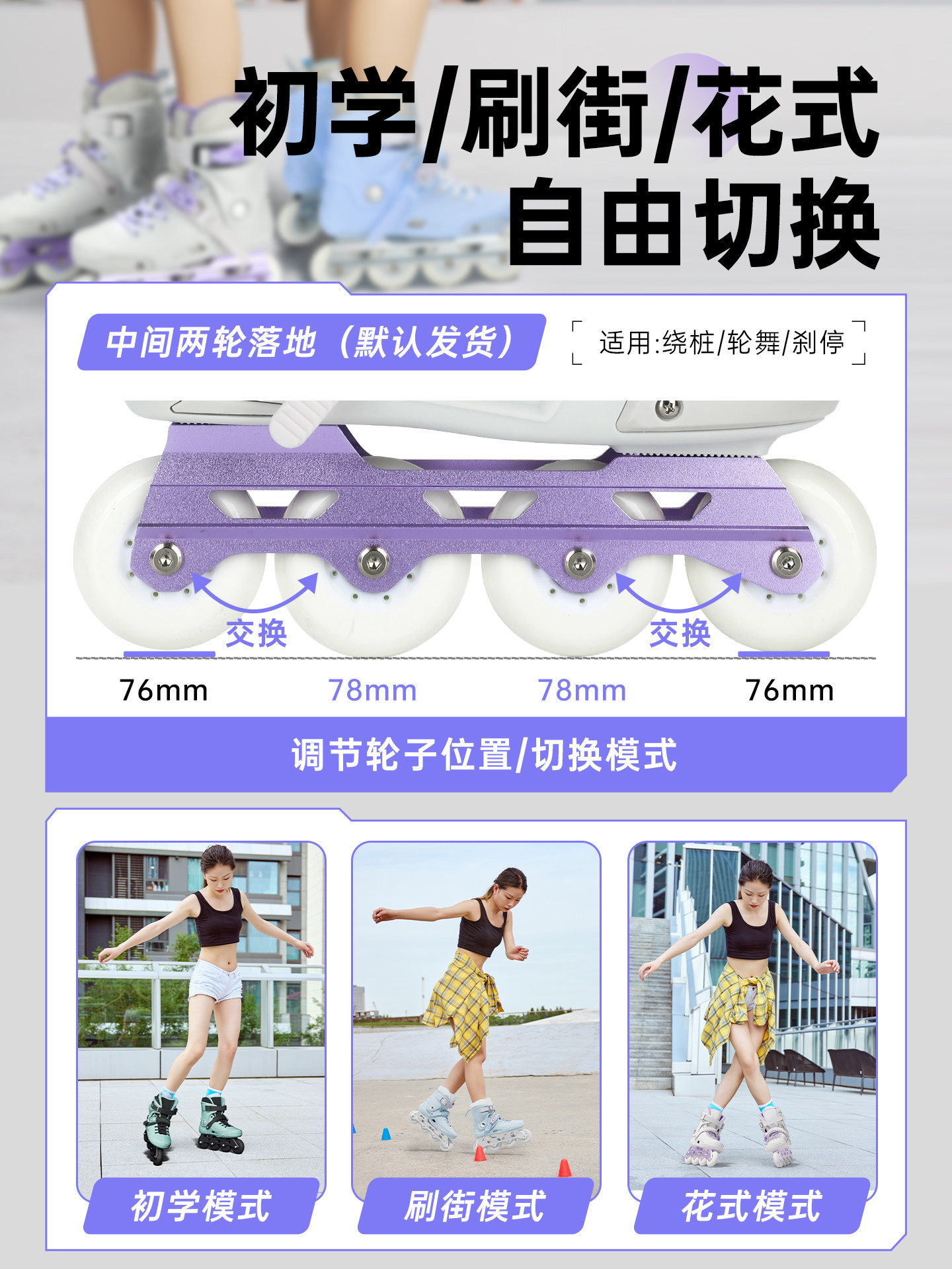 Sway W3 Roller Skates for Adults, Professional Men's and Women's Four-Wheel Inline Skates, Flat Ground, Fancy, Beginner Speed Skating Shoes