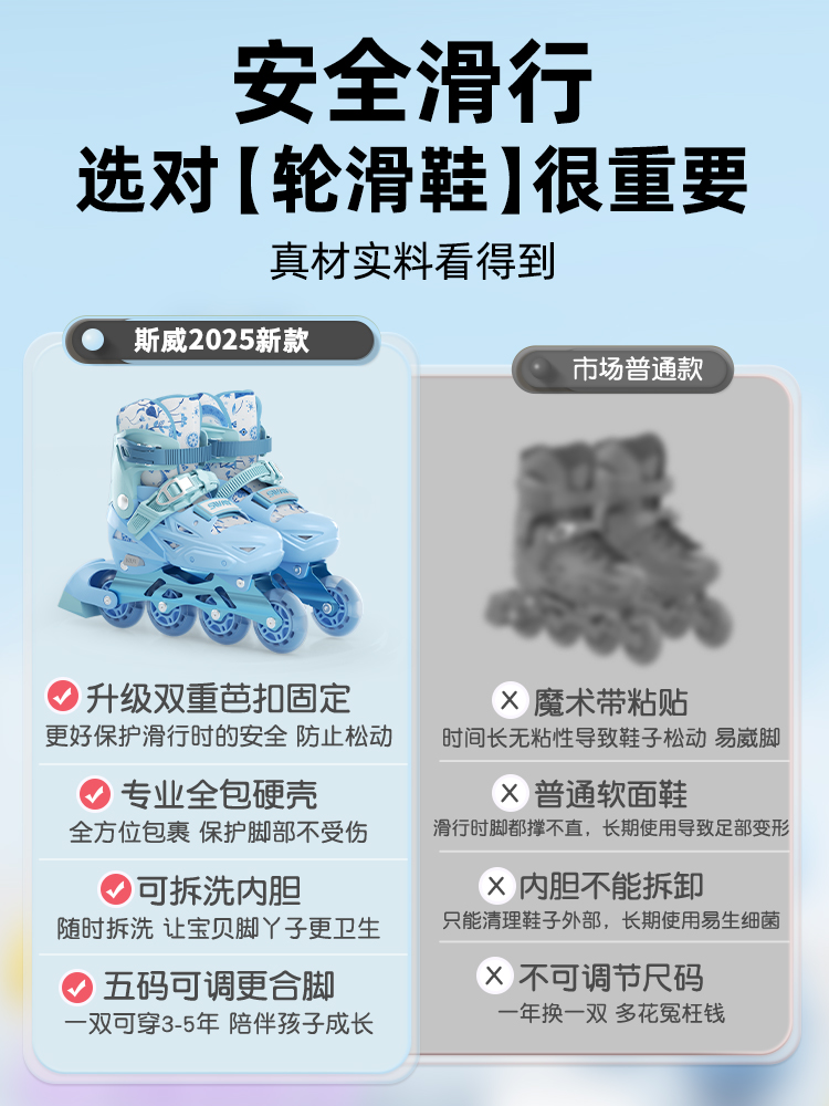 Sway Roller Skates, Children's Professional Brand Skates, Boys' Beginners' Adjustable Size Roller Skating Set