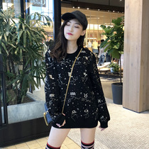 2019 autumn Korean version of oversize sweater female lazy wind constellation embroidery loose size long sleeve T-shirt coat