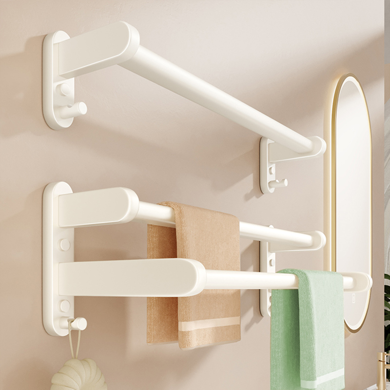 Toilet free from punching towel bar bathroom wall-mounted towel rack cream wind bath towels White shelving shelf-Taobao