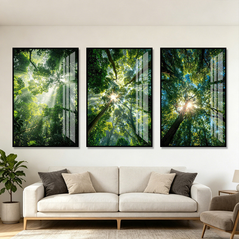 Scandinavian Healing Green Plants Living Room Decorative Painting Green Forest Trees Sunshine Scenery Dining Room Bedroom Study Hanging Painting