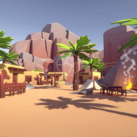 Unity Cartoon Q-Version Polygonal Desert Environment Game Scene Model Lowpoly Desert Pack