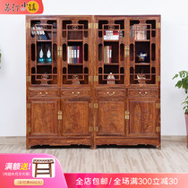 Red wood furniture imitation ancient Ming-Qing Chinese flower pear wood bookcase living-room solid wood display cabinet on display lockers storage cabinet