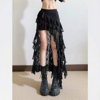 Plus-Size French-Style Spicy Girl Irregular Lace Patchwork Skirt New High-Waisted Design with Ribbon Short Skirt