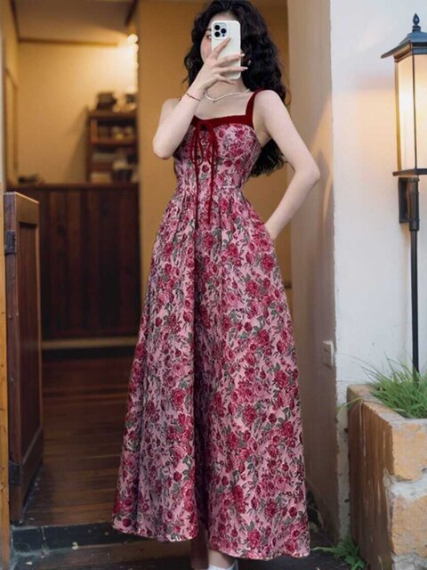 Slightly Plus-Size French Retro Floral Strapless Dress for Women, New Summer Style, High-End, Slim-Fitting, Long Dress