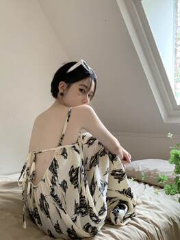 Plus-Size Women's 1.0-150kg New Summer French-Style Gentle Dress, Over-The-Knee Strap Long Dress