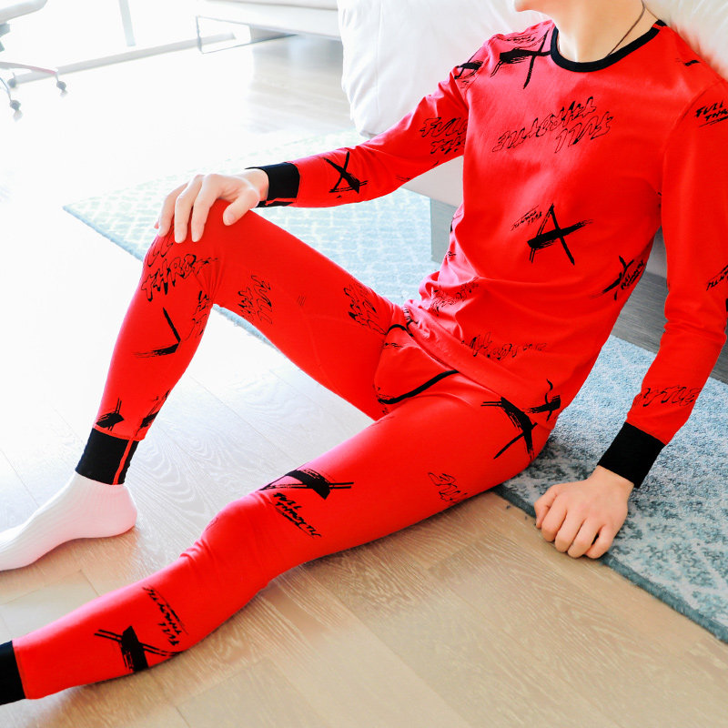 Honmei year big red autumn clothes autumn pants set men's thermal underwear youth wedding plus velvet thick red cotton sweater