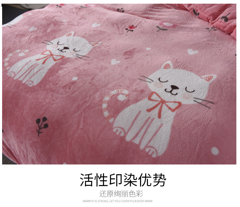 Dày flannel bốn mảnh san hô lông cừu mùa đông 1,8m bộ đồ giường hai mặt flannel quilt tấm chăn ra gối nệm