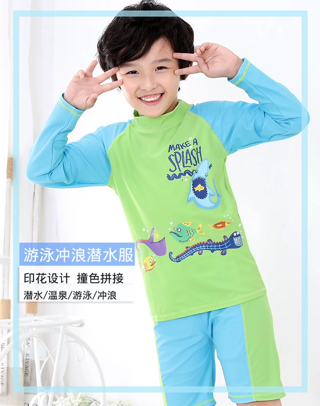 Mùa hè bé trai chia áo tắm chống nắng áo dài tay trẻ em lớn đồ bơi mùa xuân nóng khô nhanh quần áo bơi lướt - Bộ đồ bơi của Kid do boi be gai